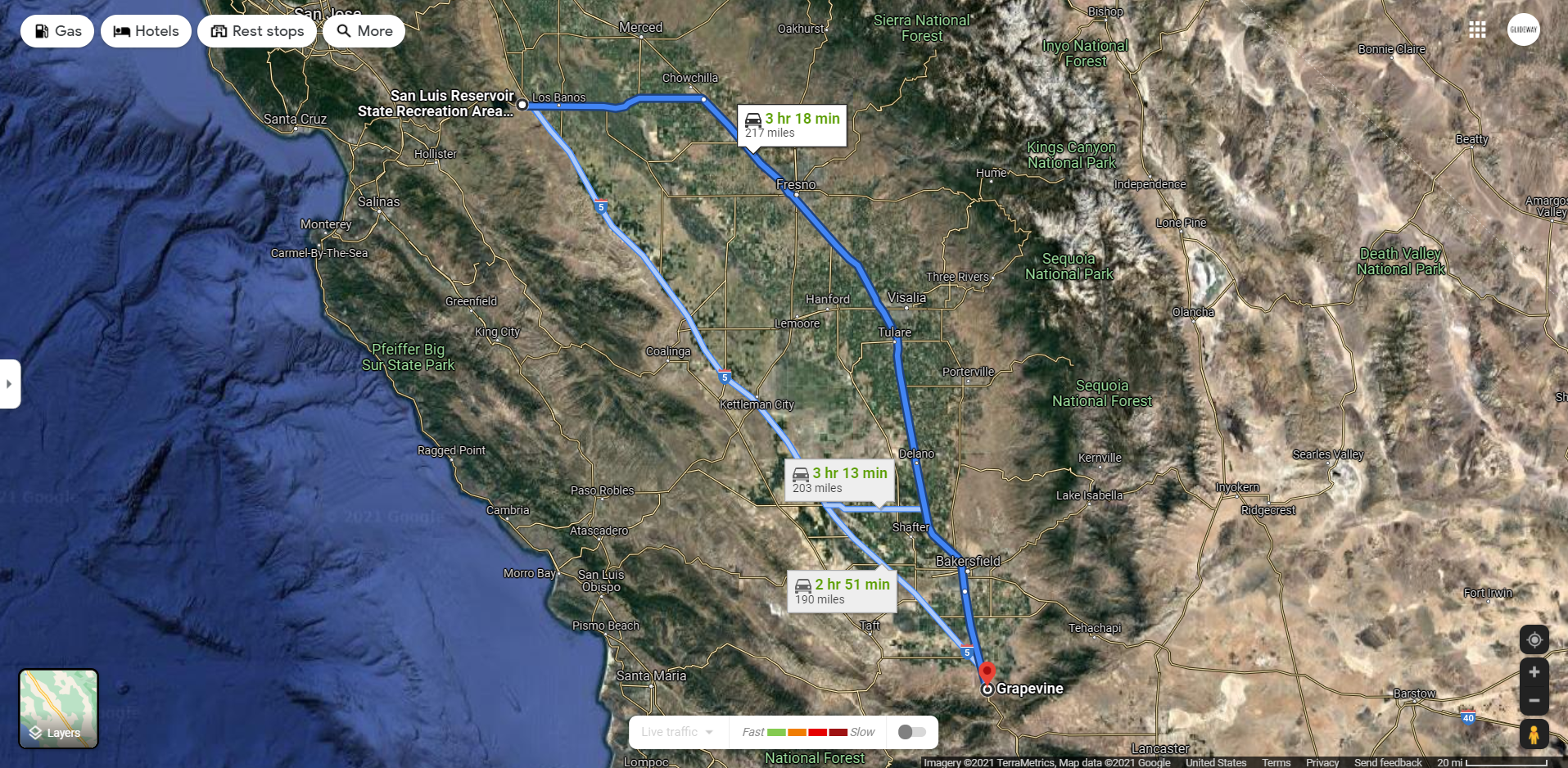 Proposed location for Grapevine, CA Glideway EMP Loop TAIL facility on Interstate 5 in California